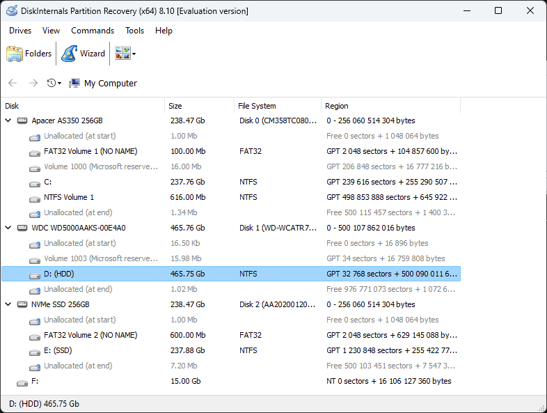 Écran principal de DiskInternals Partition Recovery Écran principal de DiskInternals Partition Recovery