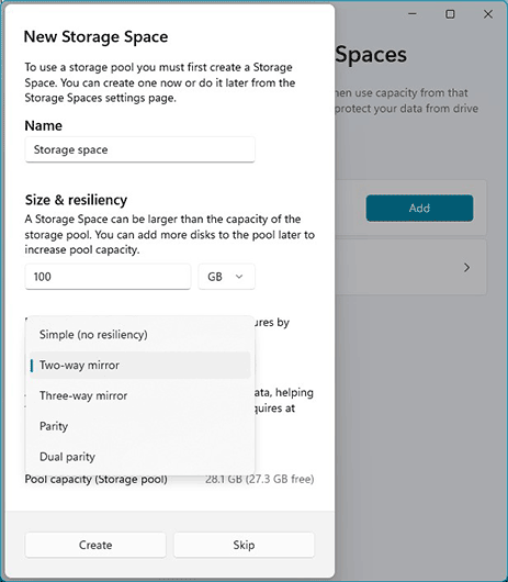 Espaces de stockage Windows 11