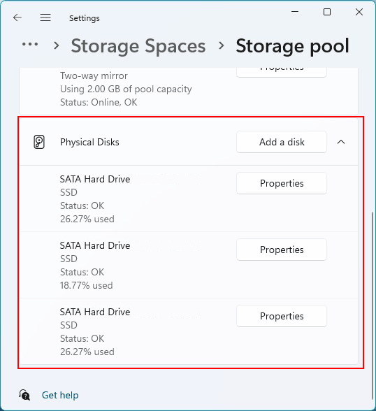 Espaces de stockage Windows 11