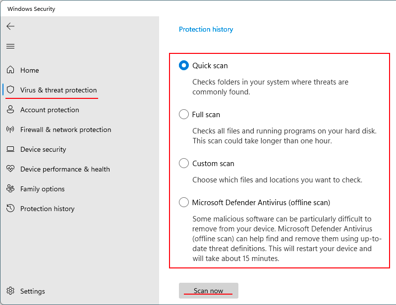 comment exécuter une analyse avec Windows Defender sur Windows 11 ?