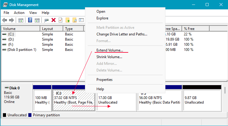 Étendre le volume non disponible sous Windows 11