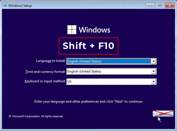 Fenêtre d'installation standard de Windows