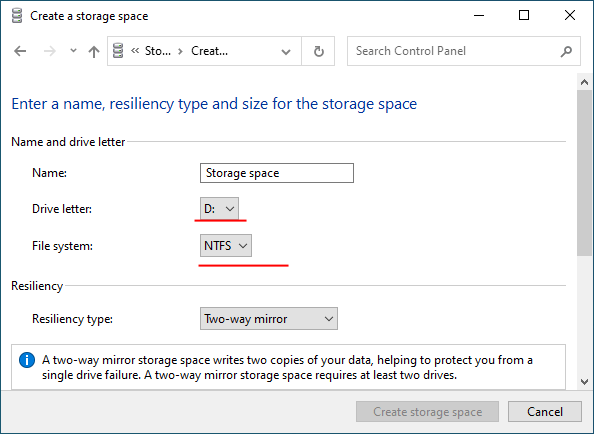 Choose the letter and file system for the RAID array Choose the letter and file system for the RAID array