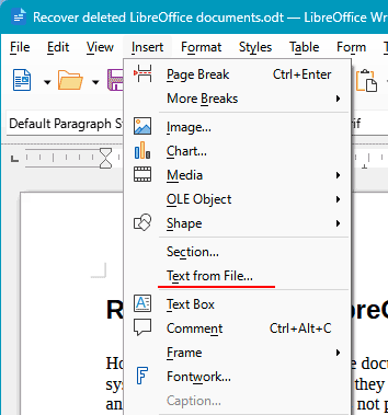 Récupération de Document ODT