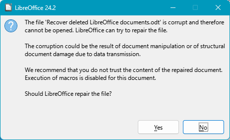 Récupération de Documents Corrompus LibreOffice