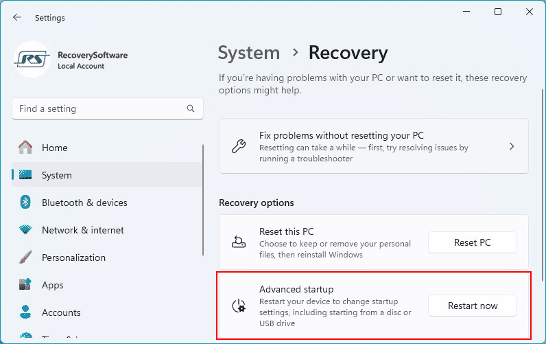 Comment accéder à l'environnement de récupération de Windows 11