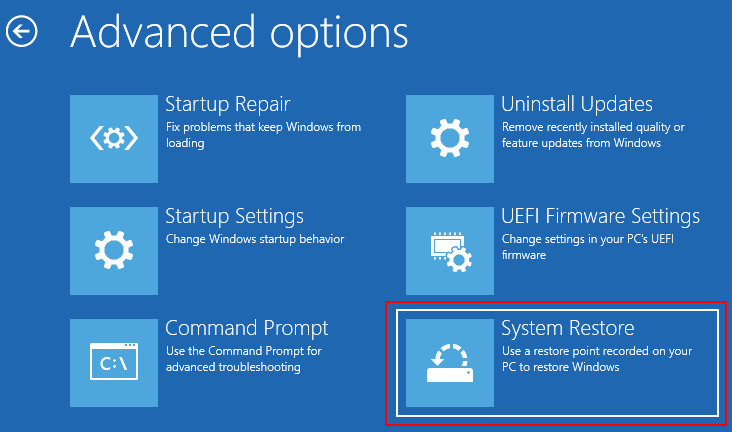 Points de restauration Windows 11 dans l'environnement de récupération