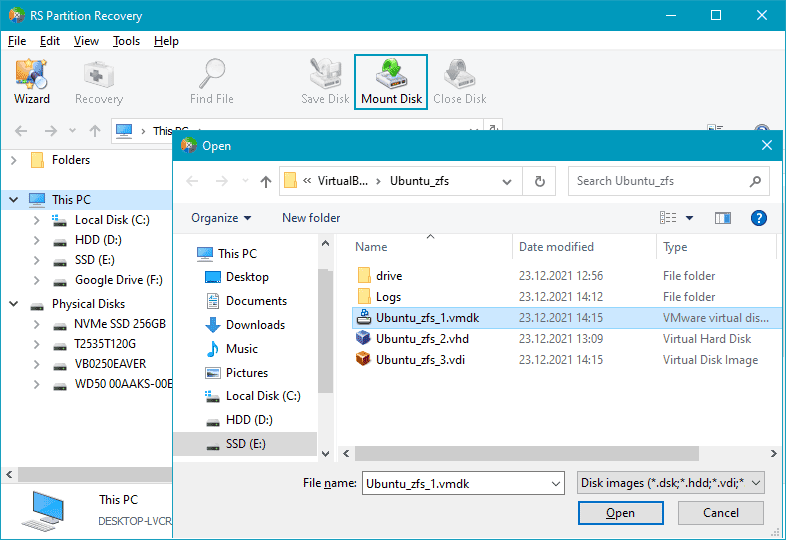 Monter le VMDK dans RS Partition Recovery 
