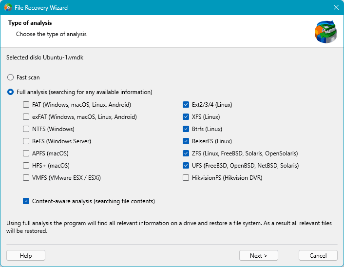 Analyse du disque virtuel VMware VMDK dans RS Partition Recovery