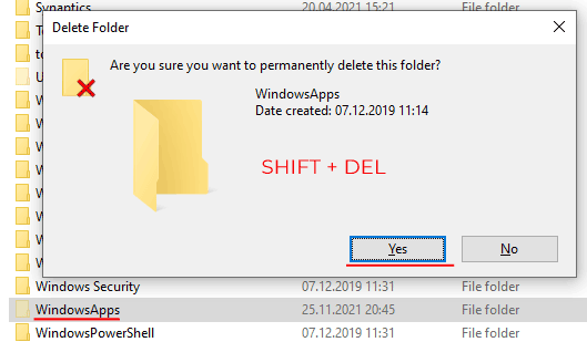 Suppression du dossier WindowsApps